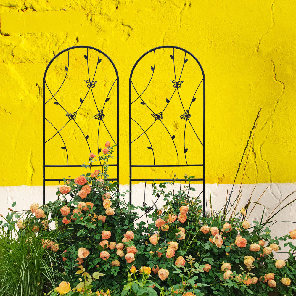 2 Pack Metal Garden Trellis 71" x 19.7" Rustproof Trellis for Climbing Plants Outdoor Flower Support Butterfly Deco Black
