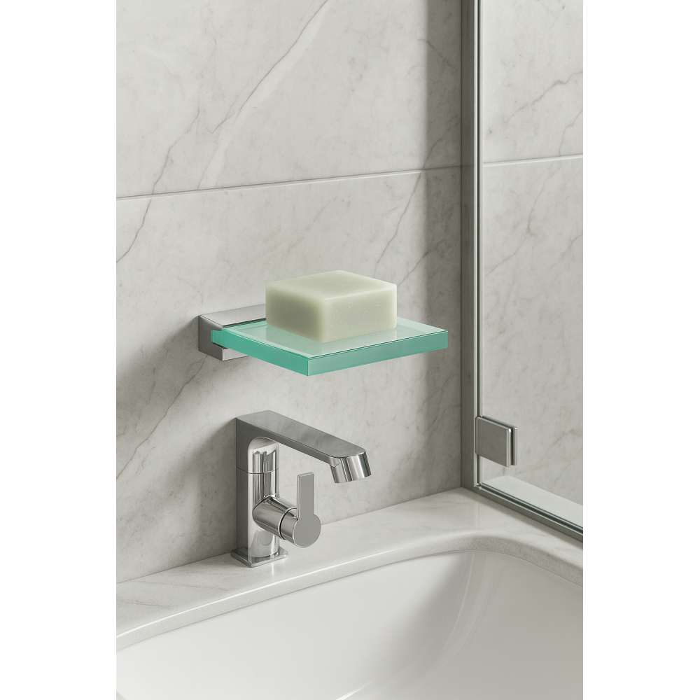 Dax Venice Soap Dish Tray Wall Mount Tempered Glass Chrome Finish