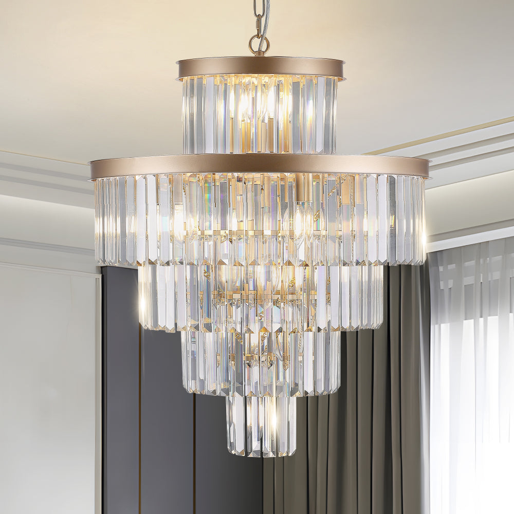 (Same as W1340P188536)Golden Luxury Crystal Chandelier Modern Chandeliers Lights Fixture Hanging Pendant Light Fixture for Dining Room Bedroom Living Room Dia 23.6 Inch-Gold
