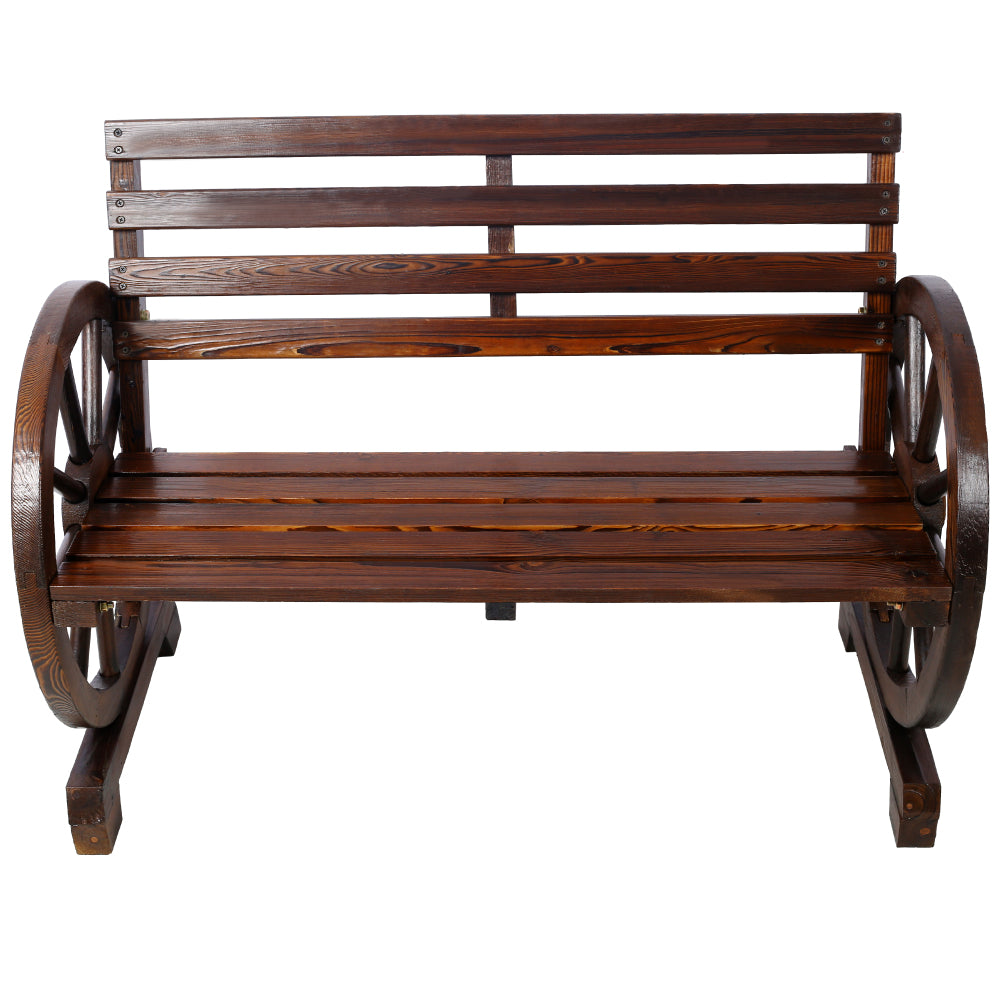Outdoor Wood Rocking Bench Carbonized Double Rocking Chair for 2 Persons with Wide Curved Seat, Porch Rocker for Porch, Garden, Backyard, Rustic Brown