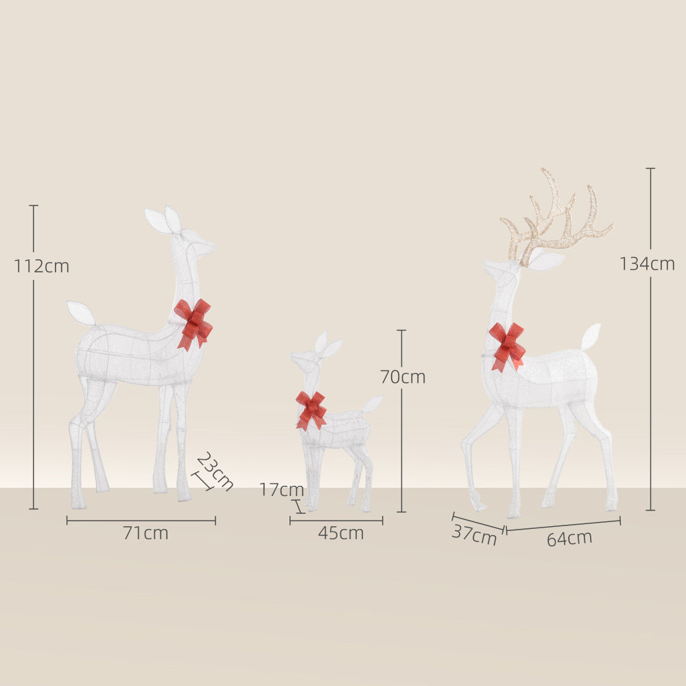 Outsunny 4.5ft 3-Piece Light Up Christmas Deer Family Set of 3, Lighted Reindeer Christmas Decorations with 2 LED Light Modes, Stakes, Zip Ties for Indoor, Outdoor, Yard, Lawn, Silver