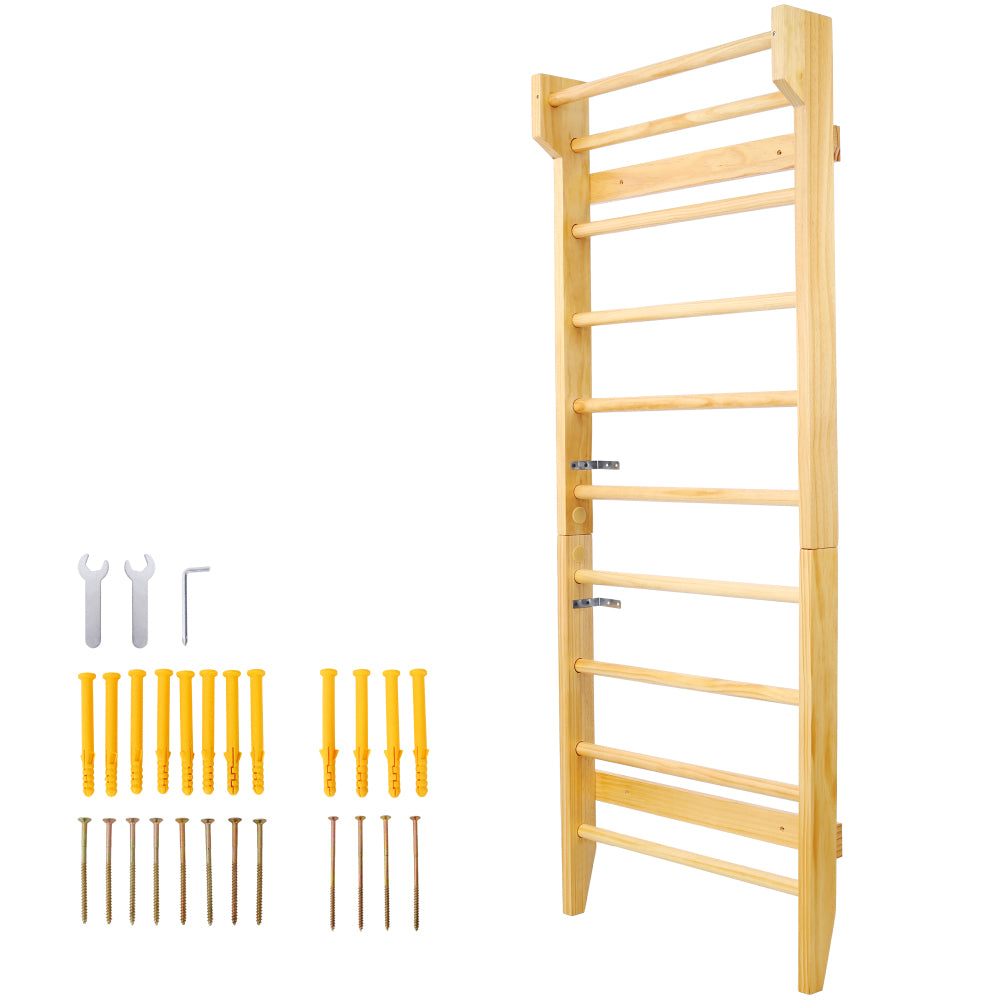 Wooden Swedish Ladder, Stall Bars Set for Physical Therapy & Gymnastics (with Adjustable Pull-up Bar)