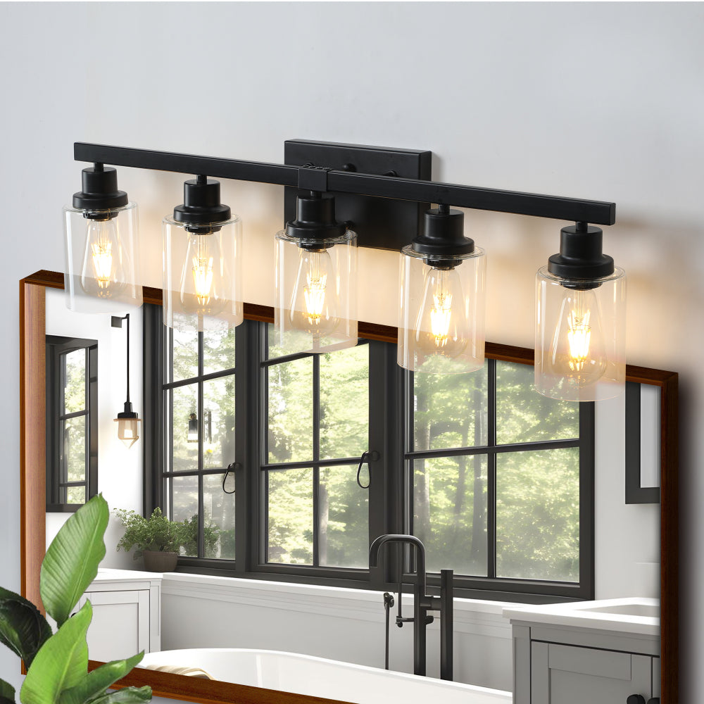 24" Modern 4-Light Bathroom Vanity Light Fixture - Brushed Nickel Finish with Clear Glass Shades, Perfect for Bathroom, Vanity, and Dressing Area Lighting (No Bulbs)