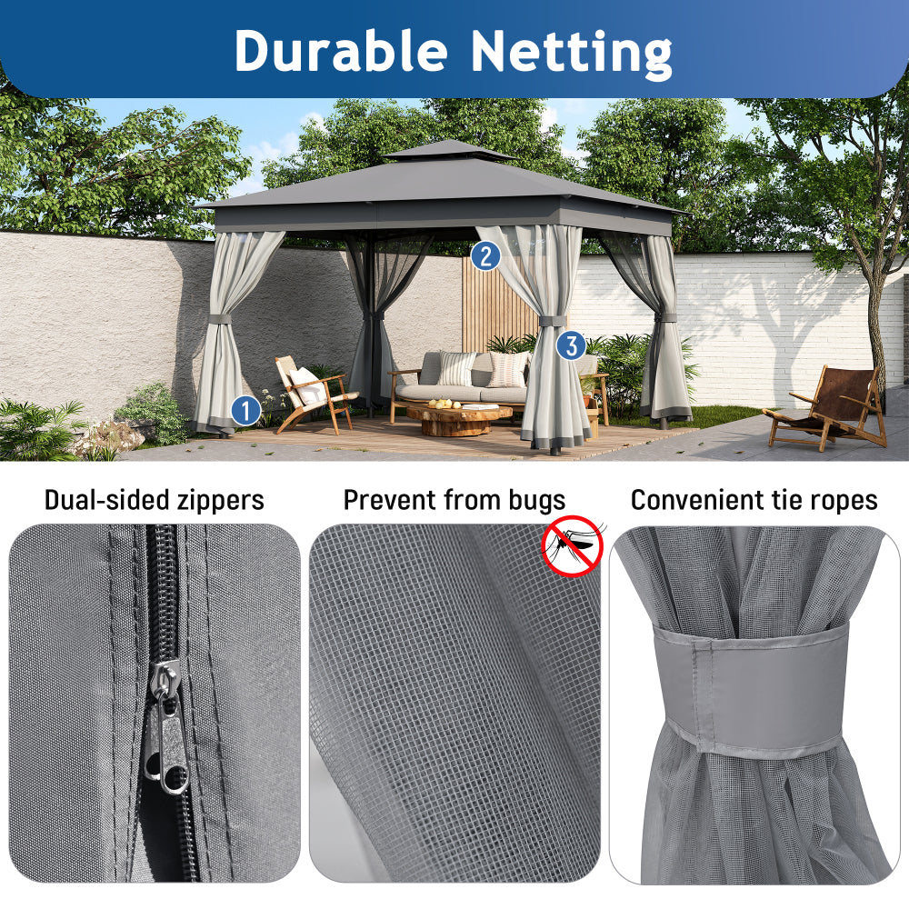 TREXM 10x12 Outdoor Gazebo Tent with Double Roofs, Patio Gazebo with Mosquito Netting, Patio Canopy for Backyard, Garden, Lawn and Deck (Grey)
