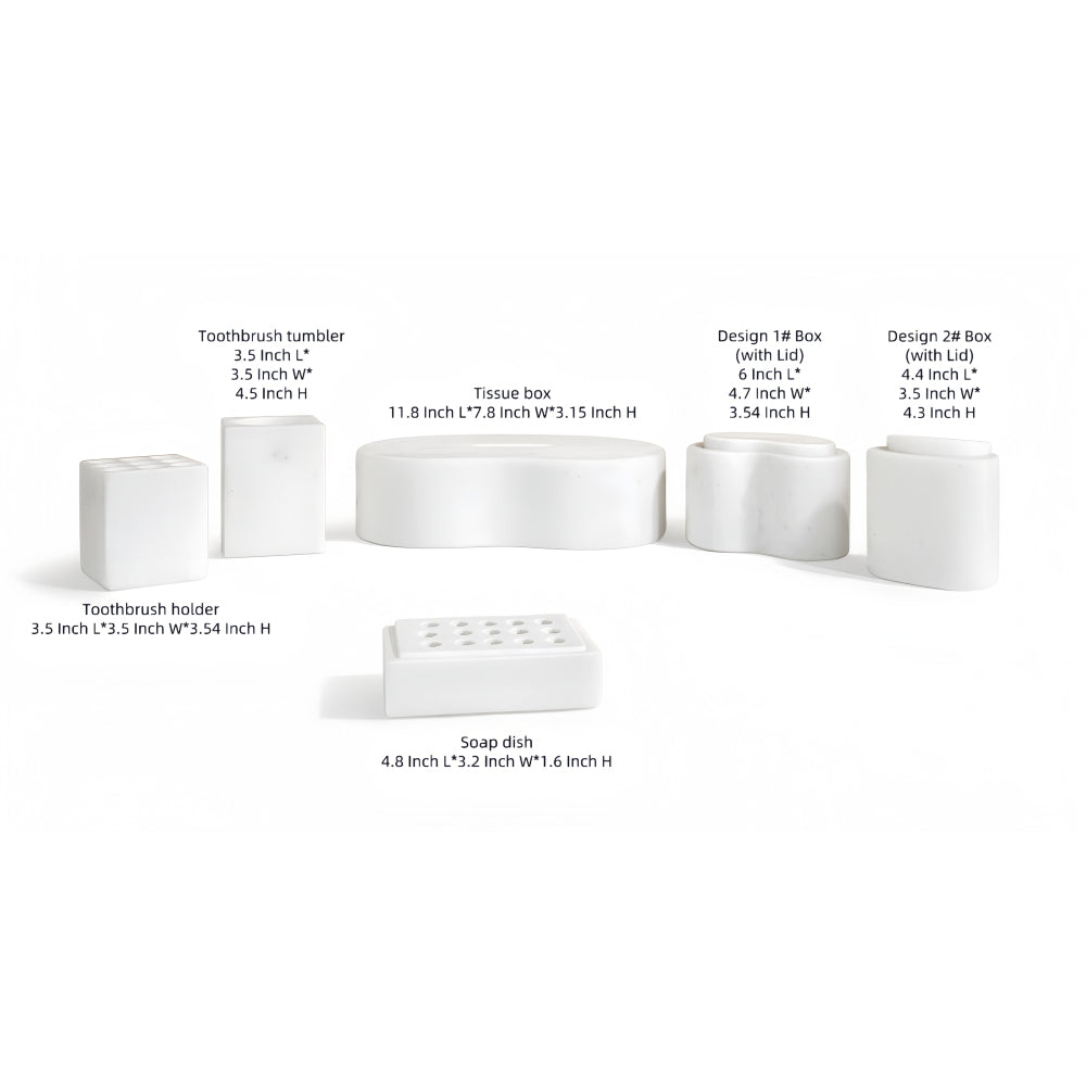 White natural marble bathroom accessories set, natural stone, genuine marble, real marble