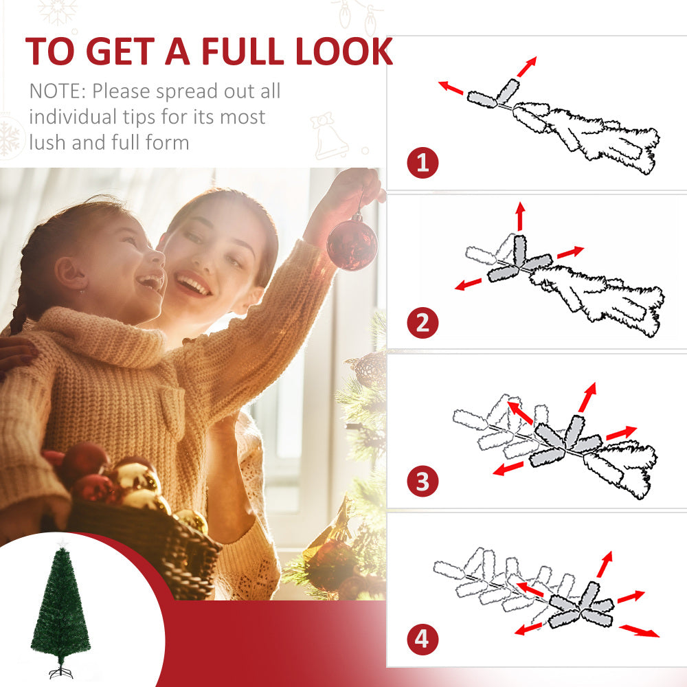 HOMCOM 6' Tall Douglas Fir Pre-Lit Artificial Christmas Tree with Realistic Branches, 24 Multi-Color LED Lights, Fiber Optics and 230 Tips