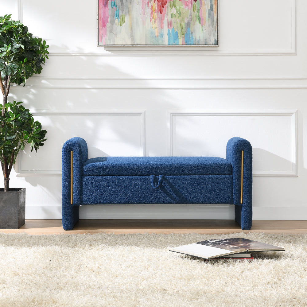Modern Teddy Bed End Bench with Arms and Storage,Upholstered Large Foot Rest Stool, Comfy Window Vanity Bench for Living Room,Bedroom,Dorm,Coffee Table,Teddy Cream