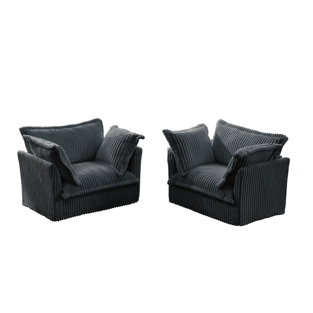 Set of 2 Slipcovered Armchairs,Deep Seat Accent Chair Set for Living Room, Reading Room, Bedroom and Working Spaces,Armchair Sets with Large Soft Pillows,Gray Corduroy Fabric