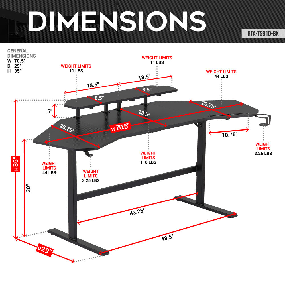 Techni Sport TS911D Gaming Desk with Shelves & Accessory Holder, Black