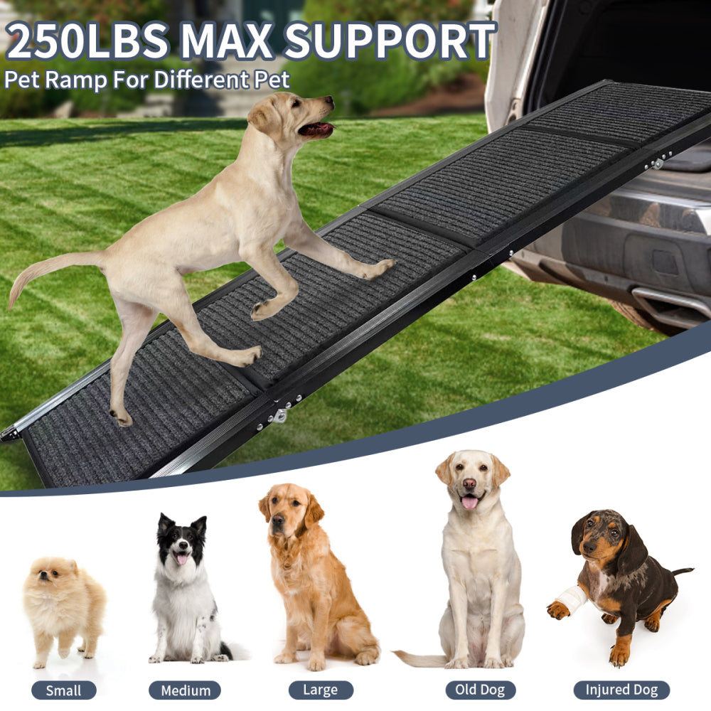 Dog Ramp for Car, 63" Long & 17" Wide Folding Portable Pet Stair Ramp with Non-Slip Rug Surface, Extra Wide Dog Steps for Medium & Large Dogs Up to 250LBS Enter a Car, SUV & Truck