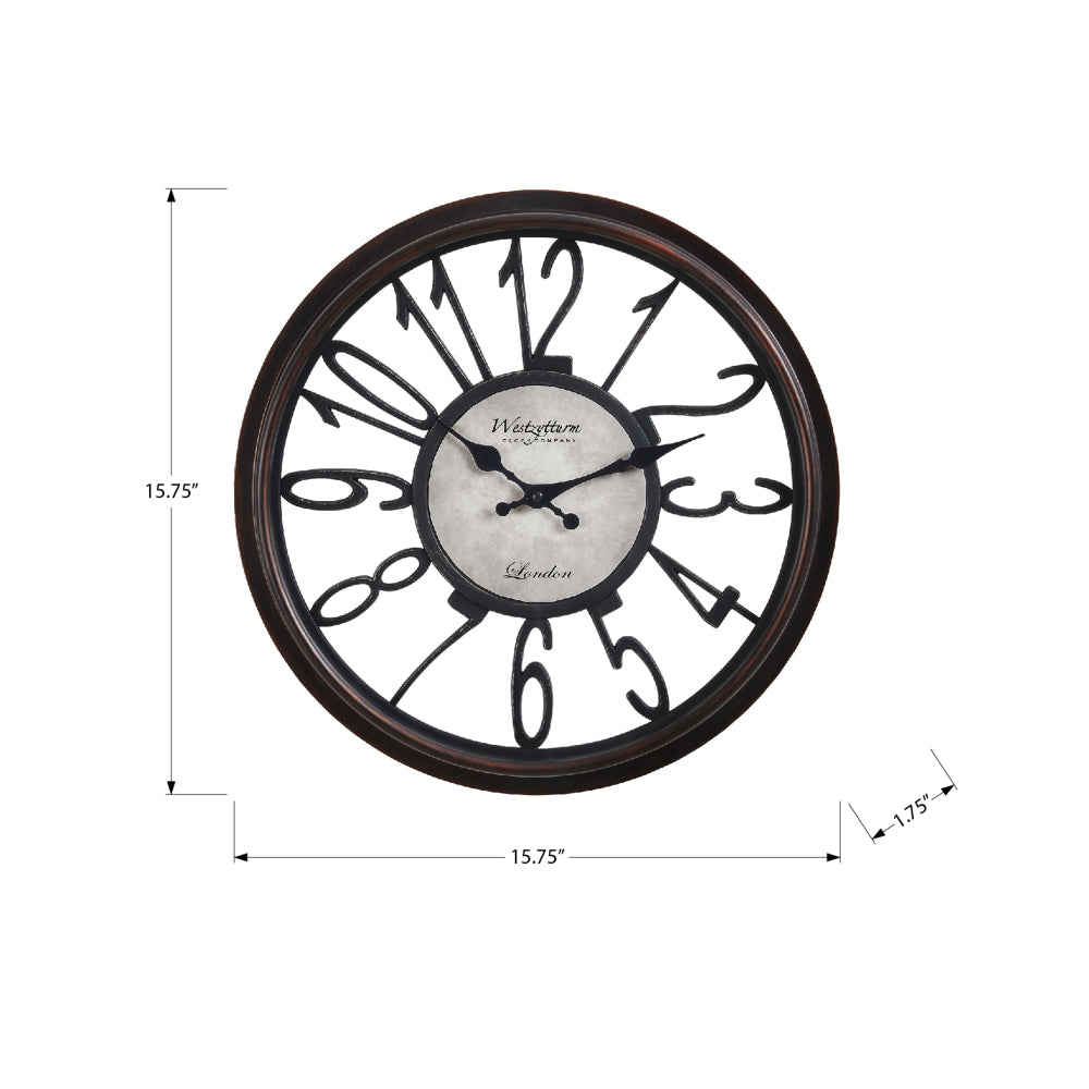 Clocks, 16" Round, Wall Clock, Antique Brown, Transitional