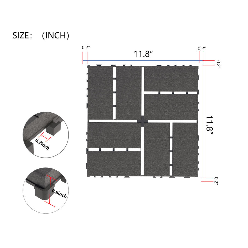 Plastic Interlocking Deck Tiles,44 Pack Patio Deck Tiles,12"x12" Square Waterproof Outdoor All Weather Use, Patio Decking Tiles for Poolside Balcony Backyard, Grey
