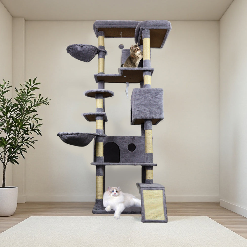 84 in dark gray cat tree tower with large condo sisal scratching post big hammock and top platform