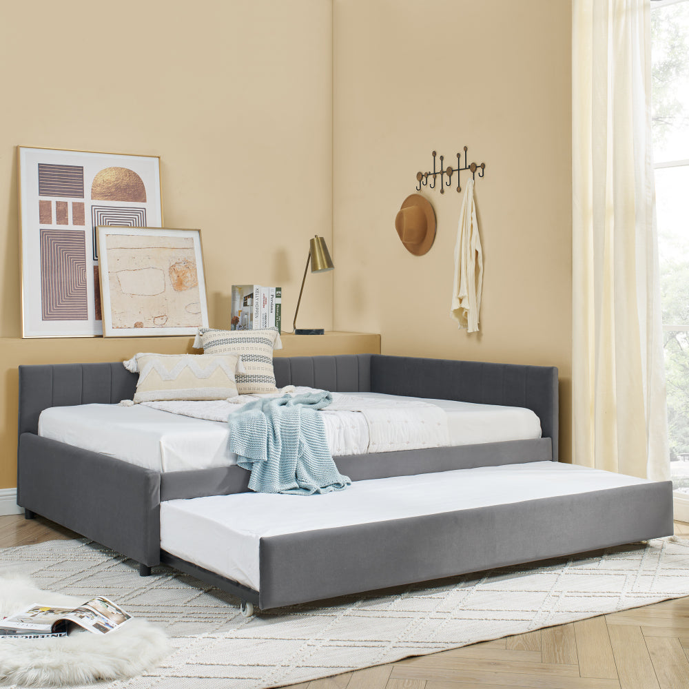 Full Size Upholstered Tufted Bed Frame with Two Drawers, Sofa Bed Frame with Comfortable Backrest and Armrests, Velvet, Black(79.5''x58''x25'')