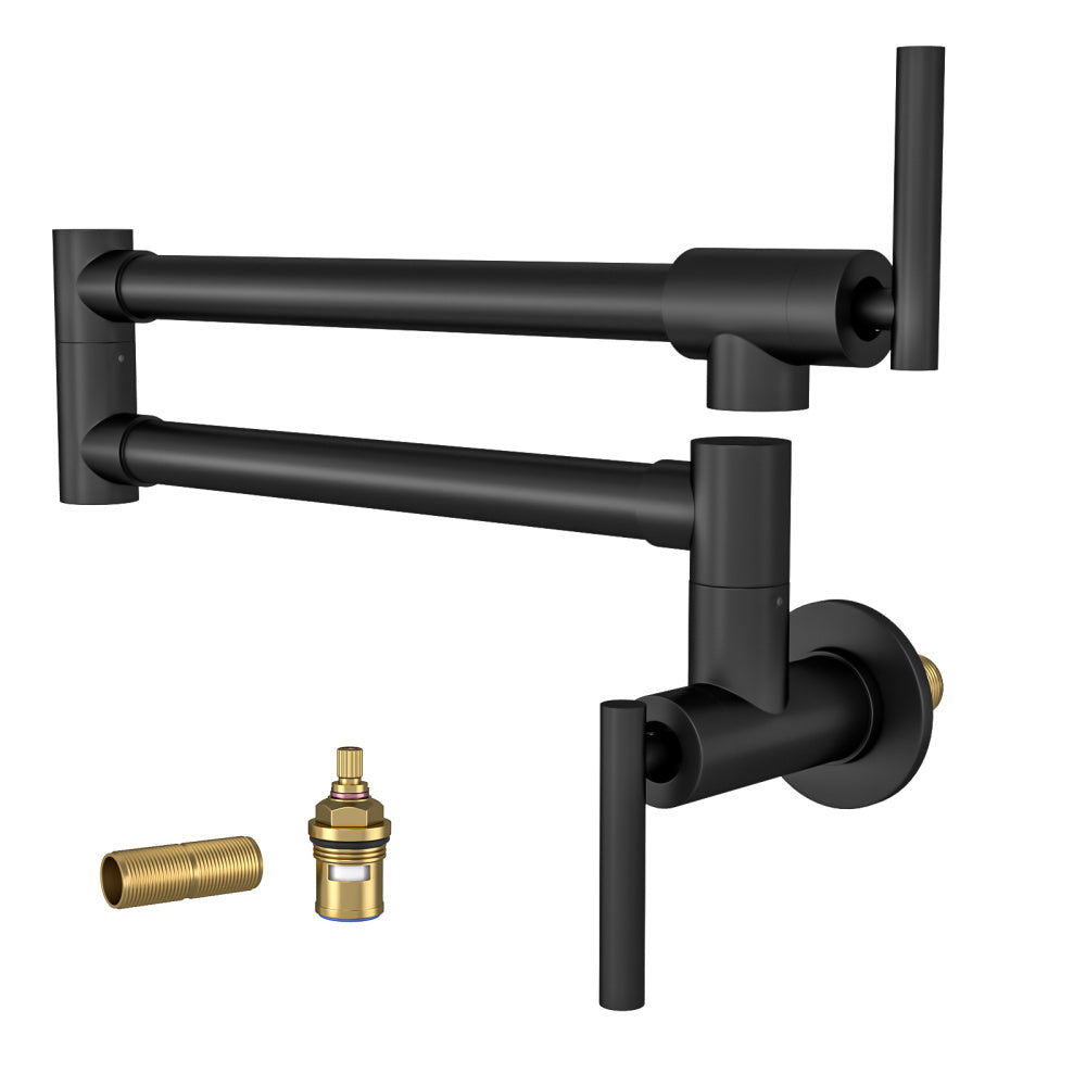 Pot Filler Faucet - Wall Mount Kitchen Sink Faucet Folding Stretchable with Single Hole Two Handles, Brushed Nickel