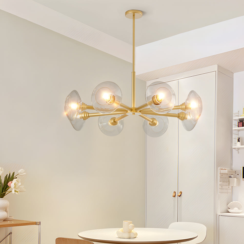 36" Modern Gold 8-Light Sputnik Chandelier with Clear Glass Shades, Mid-Century Hanging Pendant Light Fixture for Dining Room, Living Room, or Kitchen (Bulb Not Included)