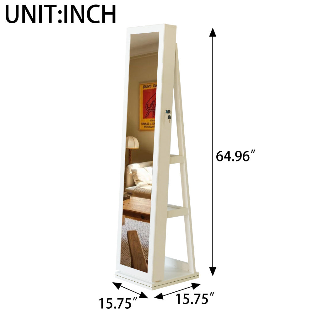 Full Length Mirror 360° Swivel Jewelry Cabinet With Led Light