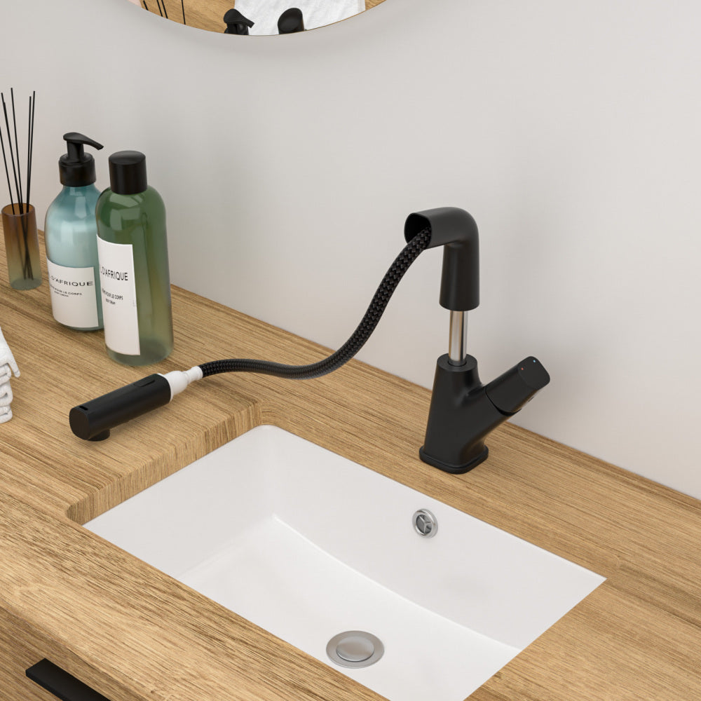 Pull-Down Bathroom Sink Faucet with Three Water Modes, Gunmetal Black