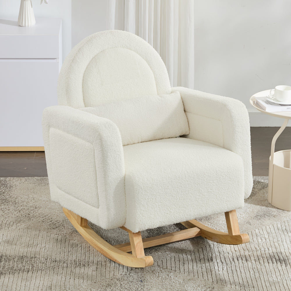Accent Rocking Chair with Pillow, Ultimate Comfort for Your Home, Teddy Velvet, Cream White