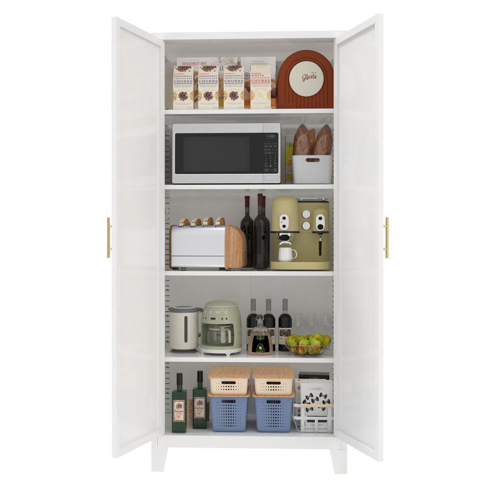 71'' 2 Shapely Doors Cabinet, Metal Storage Cabinet with Doors and Adjustable Shelves, for Bedroom, Living Room, Kitchen(White)