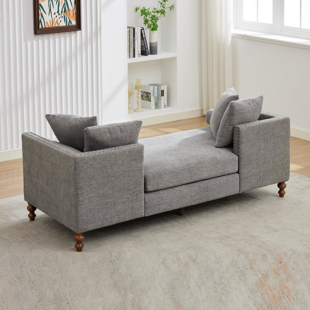 75.2'' Wide Upholstered Chaise Lounge Indoor with Nailheads,Sleeper Sofa Couch With 4 Throw Pillows&2 Bolsters,Daybed with Rubberwood Legs For Living Room,Bedroom, Apartment,Guestroom,Gray Chenille