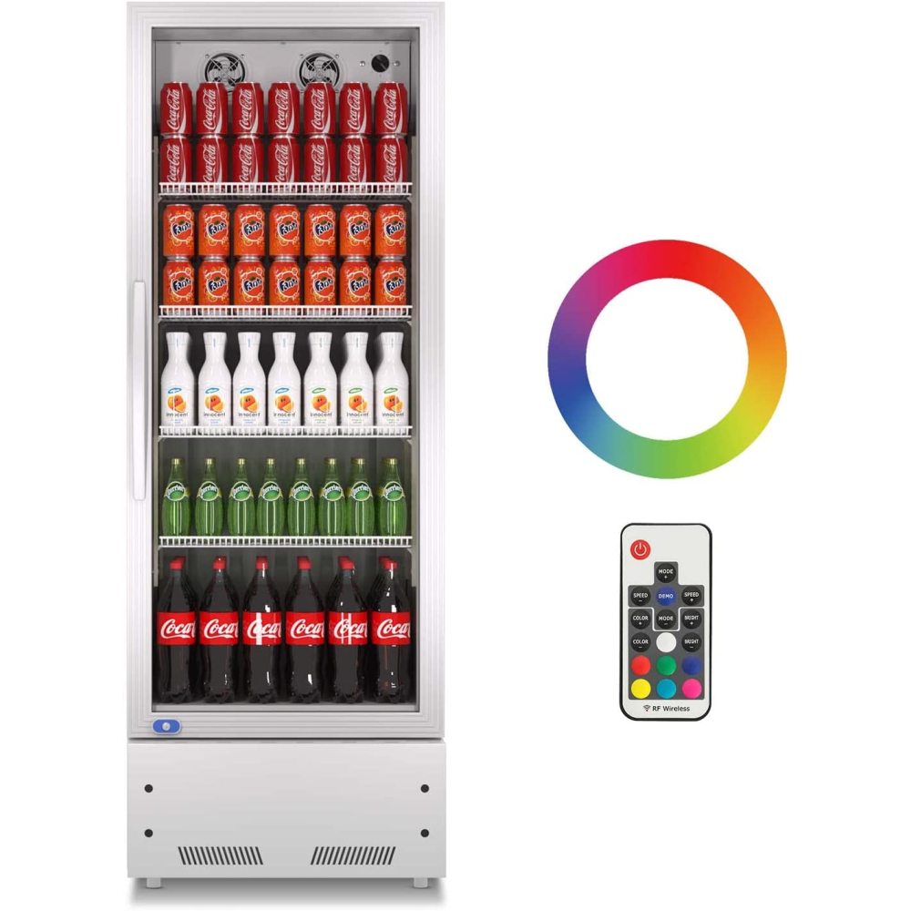 Commercial Display Refrigerator, Upright Swing Glass Door Merchandiser Fridge with LED Lightning, Reach-in Beverage Cooler for Shop Restaurant, ETL Approved, 8 Cu. Ft, Silver