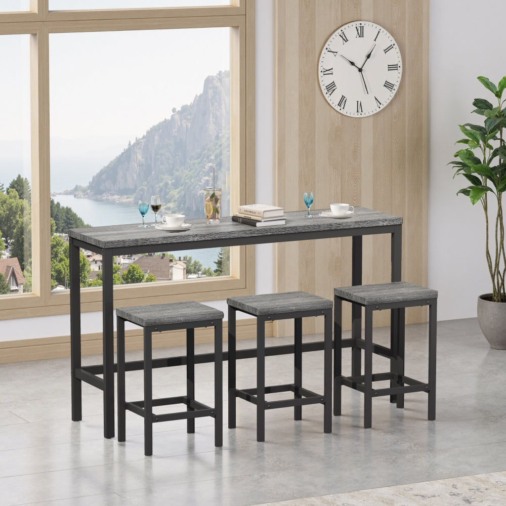 Long Dining Table Set with 3 Stools, Easy Assembly, Natural (Same SKU:W75753848)