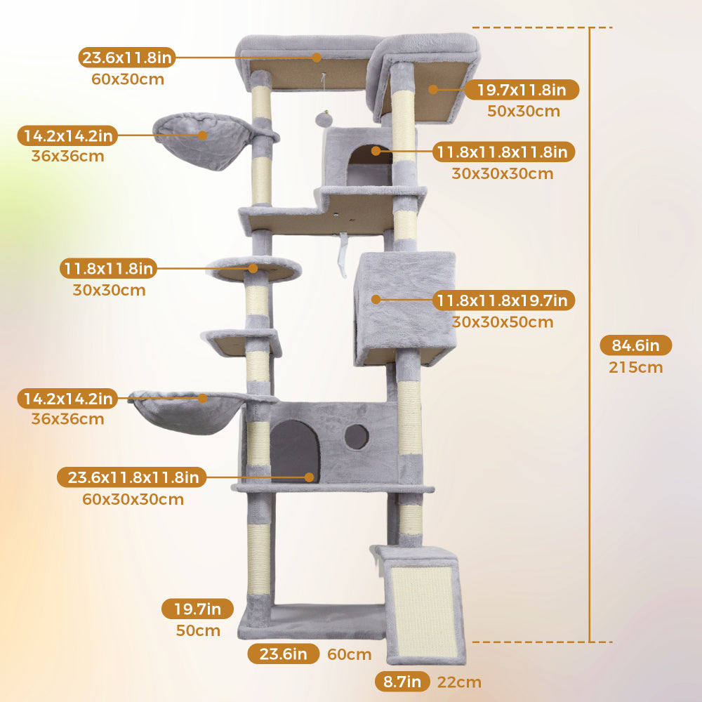84 in light gray cat tree tower with large condo sisal scratching post big hammock and top platform