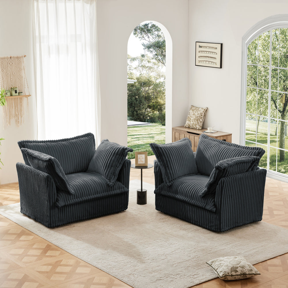 Set of 2 Slipcovered Armchairs,Deep Seat Accent Chair Set for Living Room, Reading Room, Bedroom and Working Spaces,Armchair Sets with Large Soft Pillows,Gray Corduroy Fabric