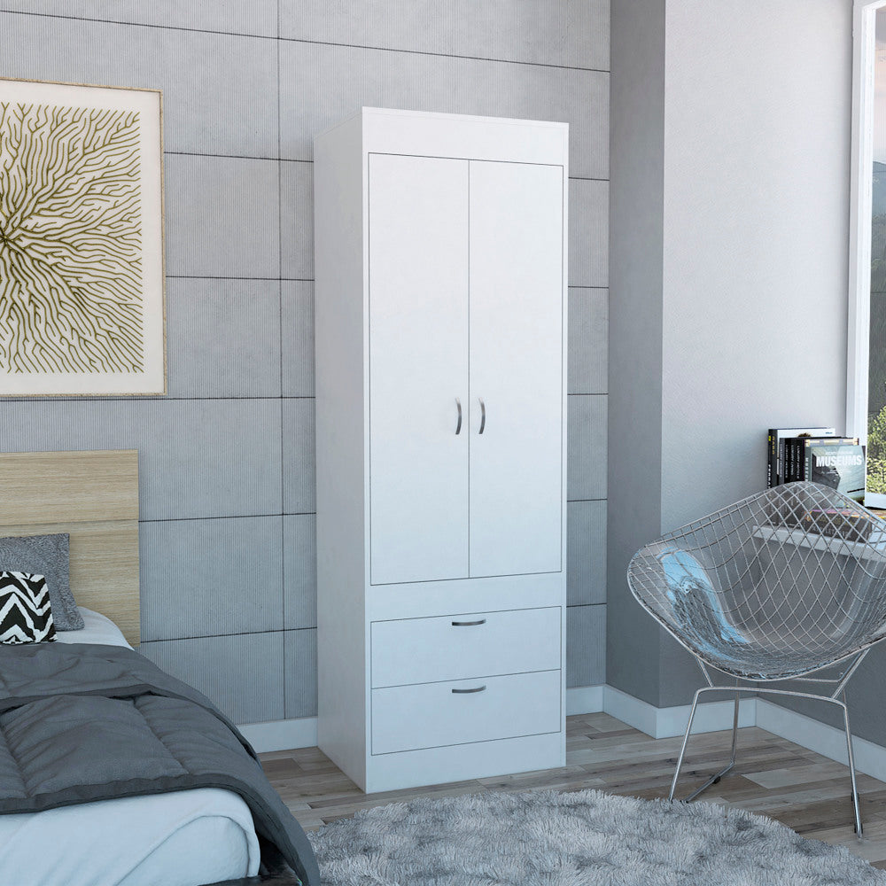 Lisboa Armoire, Rod, Double Door, Two Drawers, Metal Handles