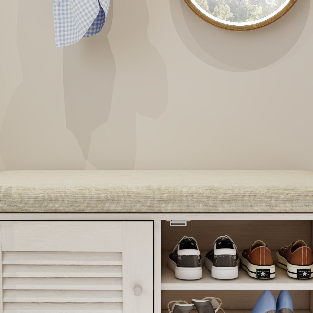 28.74"Shoe Storage Bench with 2 Door Cabinet, Entryway Bench with White Shoe Storage, Shoe Bench with Cushion, Adjustable Shelves, Shoe Rack Bench for Entryway, Hallway