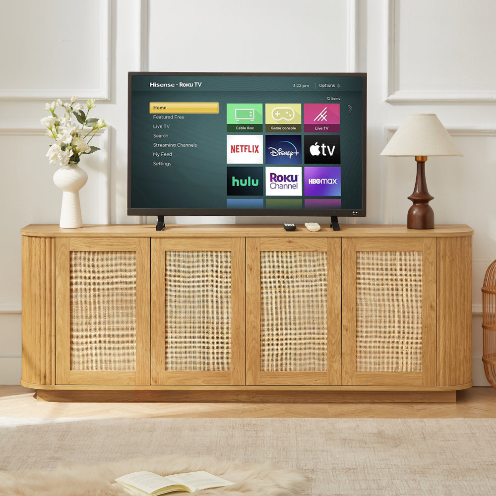64-Inch Wavy TV Stand, Rounded Sideboard, Storage Cabinet, Wooden Vertical Stripe Cabinet for Living Room/Bedroom/Entryway. Black,64''W x 15''D x 24''H.