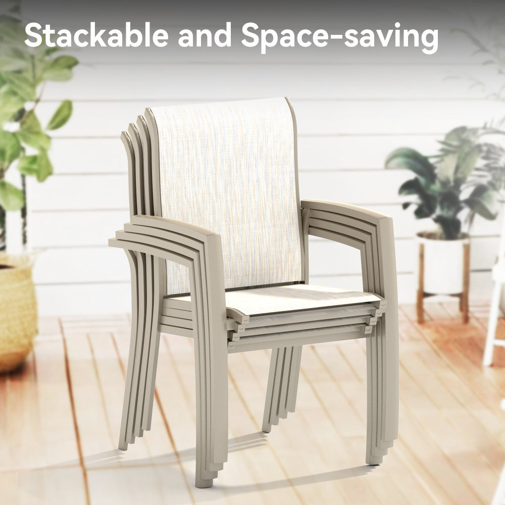 VRSHWO Garden Patio Chairs Set of 2, Weather Metal Outdoor Dining Chairs , Garden, Poolsides, Cream Color Frame