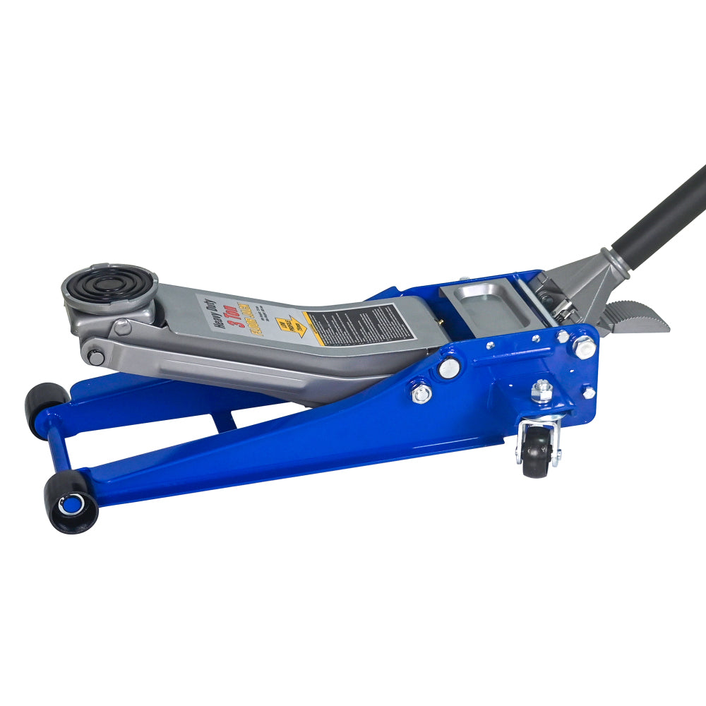 3T Heavy Duty Horizontal Double Pump Floor Jack (with foot pedal),and Steel Racing Floor Jack with Dual Piston Quick Lift Pump,3 Ton (6,600 lb) Capacity,Blue