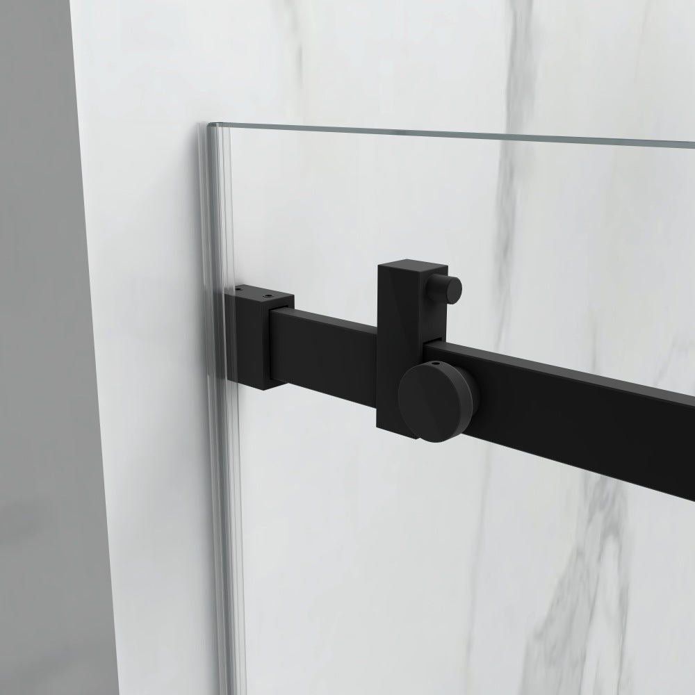56-60"W×76"H Frameless Shower Door,6mm SGCC Tempered Glass+Protective,Matte Black,Stainless Steel Handle/ Rail,Adjustable Width,Easy Inst