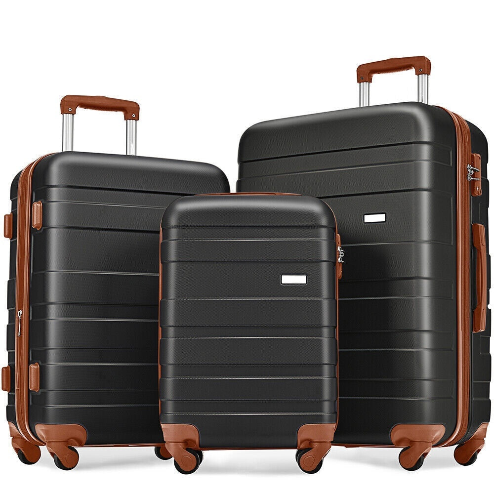 Luggage Sets New Model ABS Hardshell 3pcs Clearance Luggage Hardside Lightweight Durable Suitcase sets Spinner Wheels Suitcase with TSA Lock 20''24''28''( light brown)