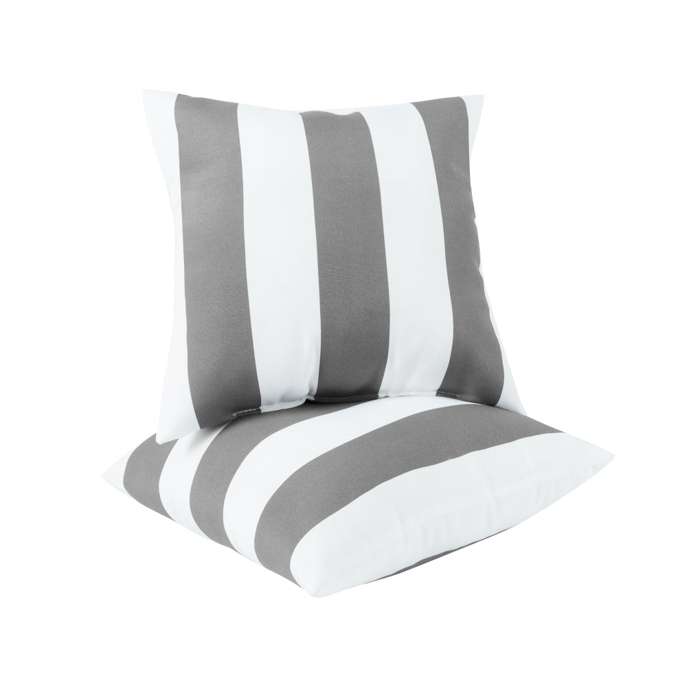 2 Pack Outdoor Throw Pillows, Waterproof & Fade-Resistant Patio Cushions for Garden, Porch, Poolside Furniture - Soft & Comfortable Decorative Pillow Covers (18x18 Inch, Grey White strpie)