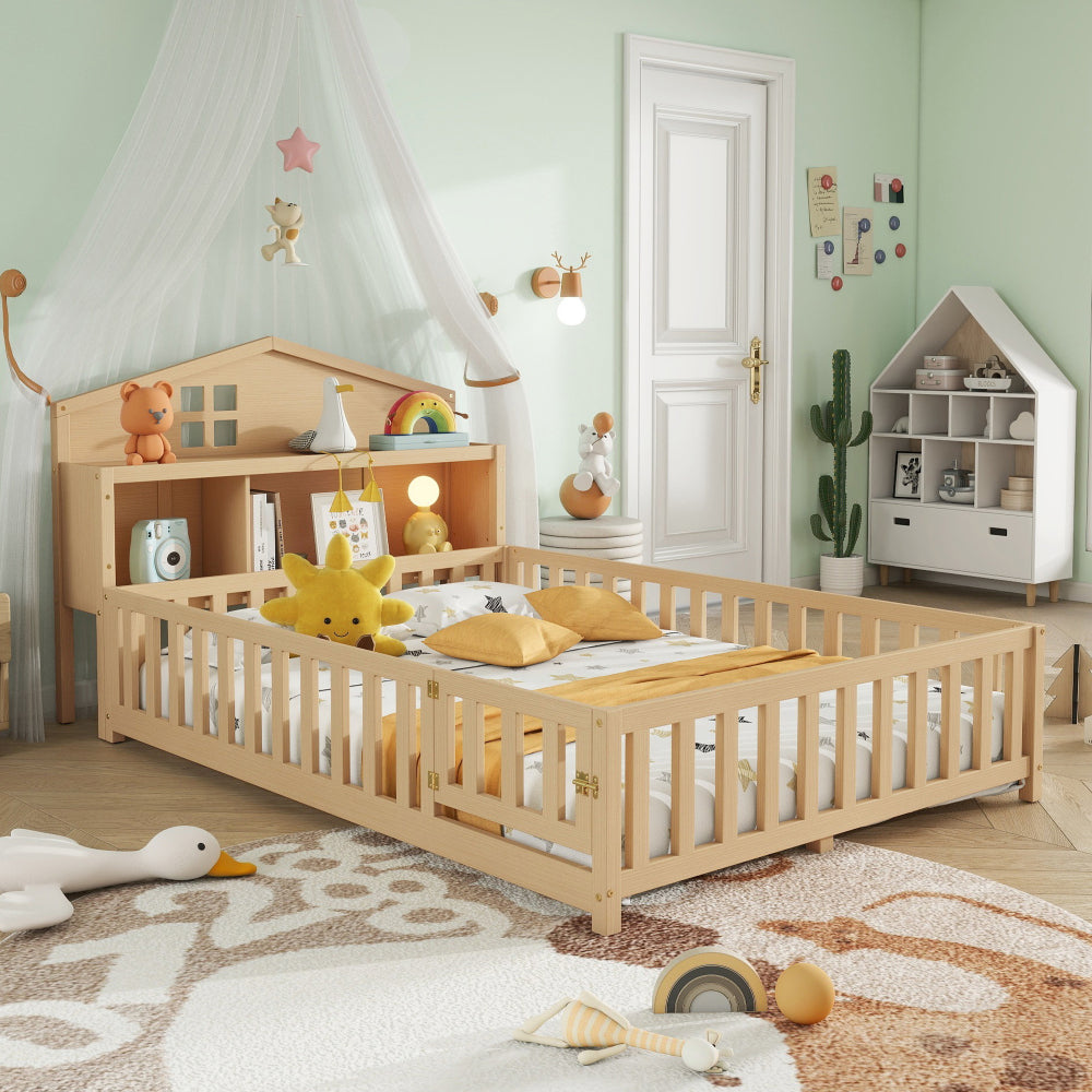 Headboard Storage Cabinet for Full-size Montessori Floor Bed , Grey,Freely collocation