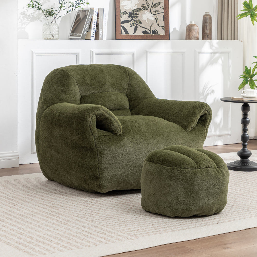 Bean Bag Chair, Comfy Bean Bag Sofa with Back Support, Faux Fur Bean Bag Chair for Adults and Kids, Stuffed Floor Sofa for Living Room, Bedroom, Apartment, Green
