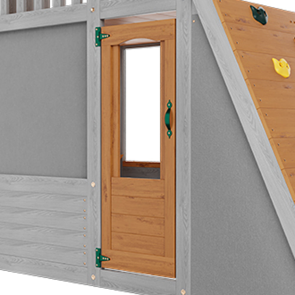 Large Sturdy Wooden Playhouse for Kids Realistic Modern Design Lookout Post Telescope Climb Ramp-for 5-8 Children's Outdoor Play