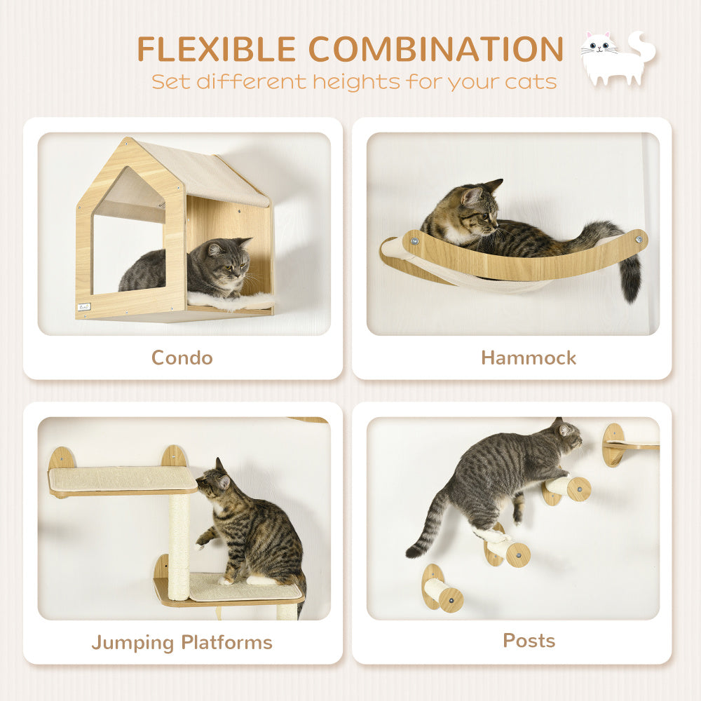 PawHut Unique Cat Tree Made From Cat Shelves with 10 Levels for More Height, Wall-Mounted Cat Tree Climbing Playground with Cat Hammocks, Modern Cat Tree