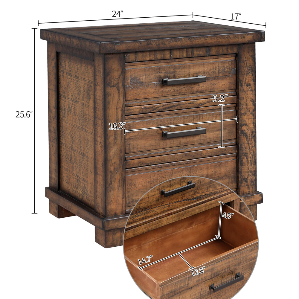 Rustic Three Drawer Reclaimed Solid Wood Farmhouse Nightstand (old sku:WF298401AAD)