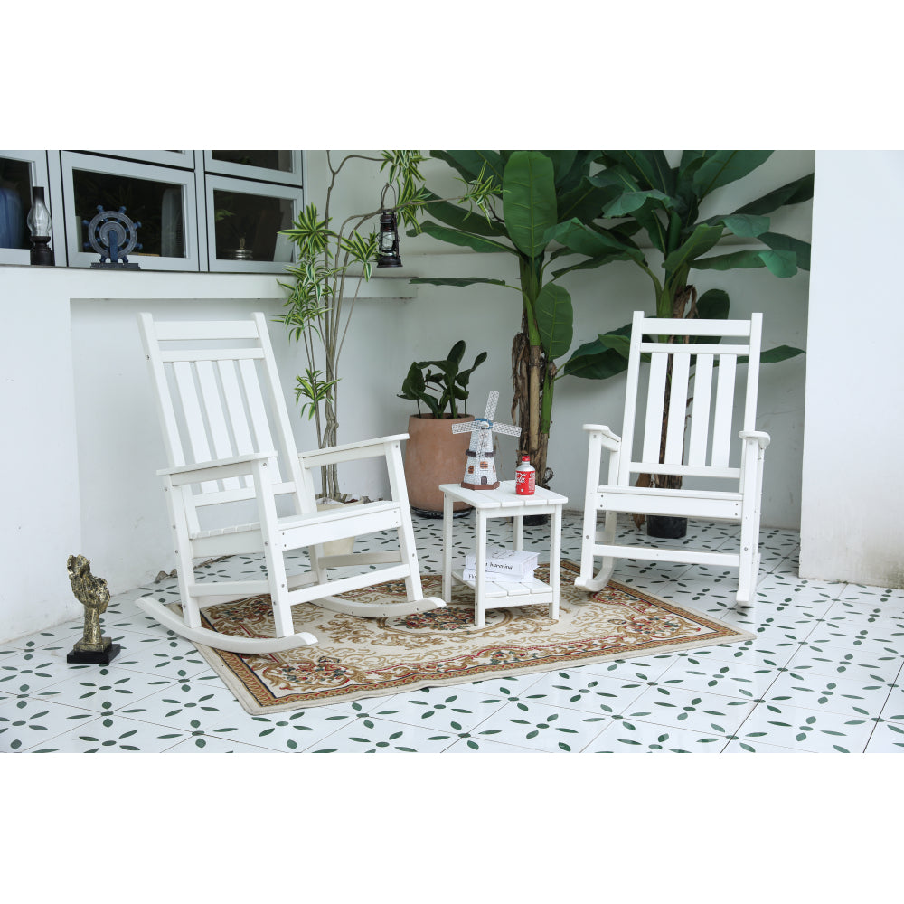 Oversized Rocking Chair with Wood-Texture, Outdoor Rocking Chair for Adults, All Weather Resistant Porch Rocker for Lawn Garden, Grey