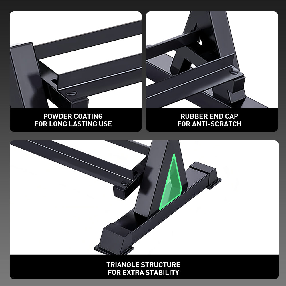 3-Tier Dumbbell Rack Stand: Holds 5-50lb weights with a 1100 lb max capacity. Designed specifically for dumbbell storage.