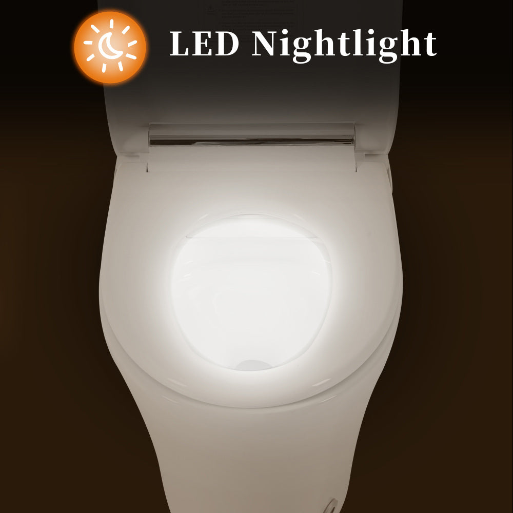 Smart toilet with Built-in Heated Seat, One Piece Elongated Modern Toilet with Adjustable Temp Heated Seat, Auto Flush, Dual Flush Toilet 1/1.28 GPF, Foot sensor Flush, White Night Light,Knob Control