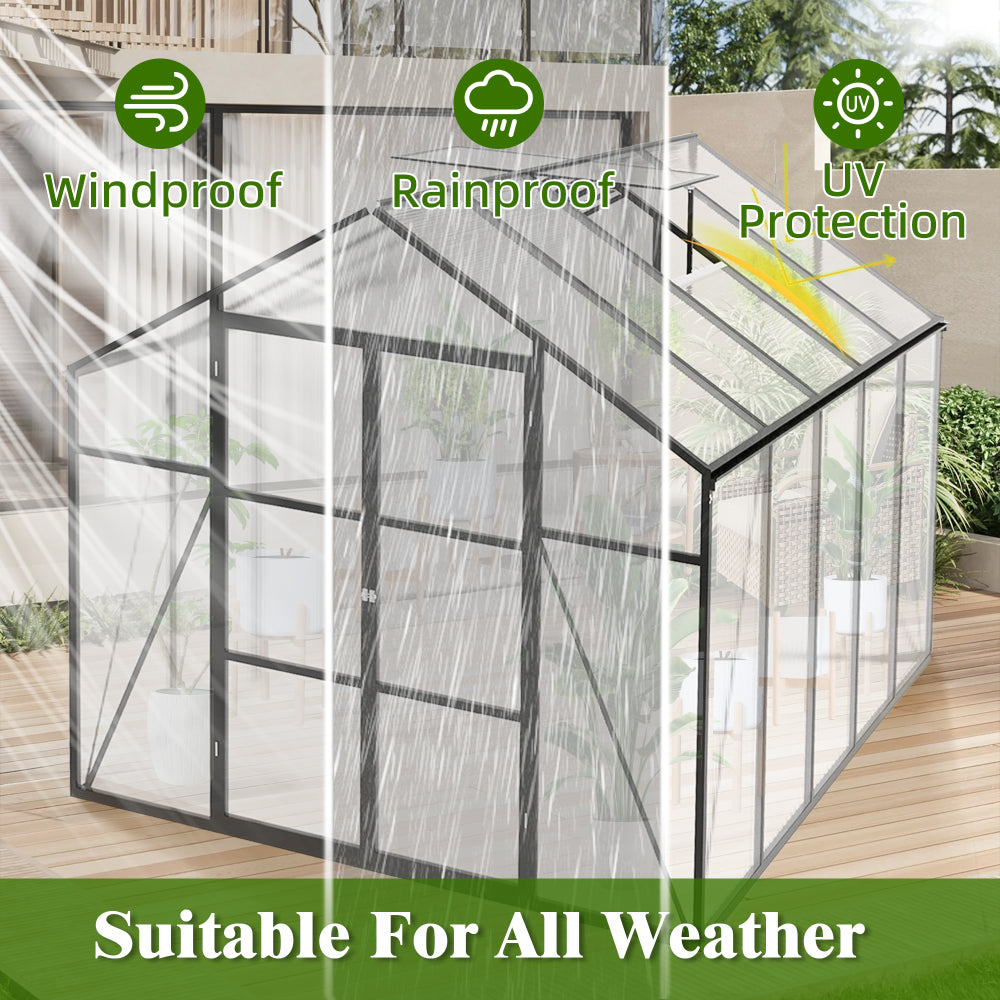 Newly Design Aluminum Frame greenhouse 8x10 FT Polycarbonate Greenhouse Heavy Duty Walk-in Greenhouses for Garden Backyard in All Season