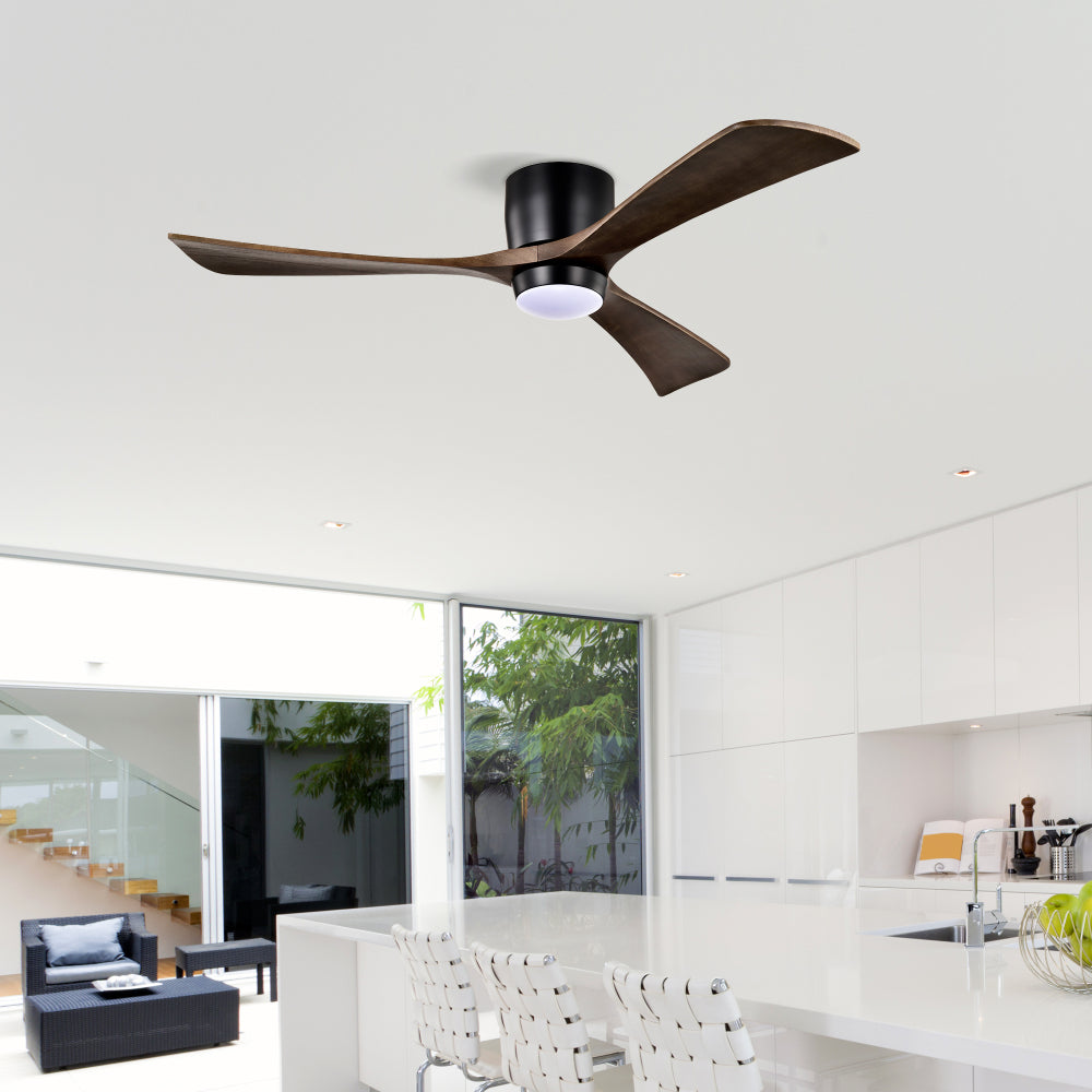 52" Ceiling Fan with Lights Remote Control,Quiet DC Motor 3 Blade Ceiling Fans 6 Speed Levels,Reversible Ceiling Fan, for Patio Living Room, Bedroom, Office,Indoor.(Matte Black +Black Walnut )