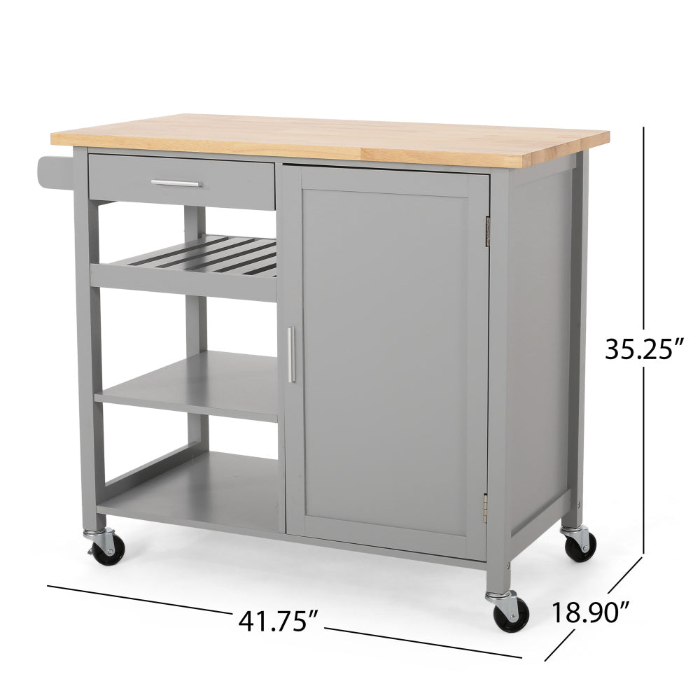 Kitchen Island Cart with Solid Wood Top, 41" Width Mobile Carts with Storage Cabinet, Rolling Kitchen Table with Spice Rack, Towel Rack, and Drawer, Portable Islands on Wheels