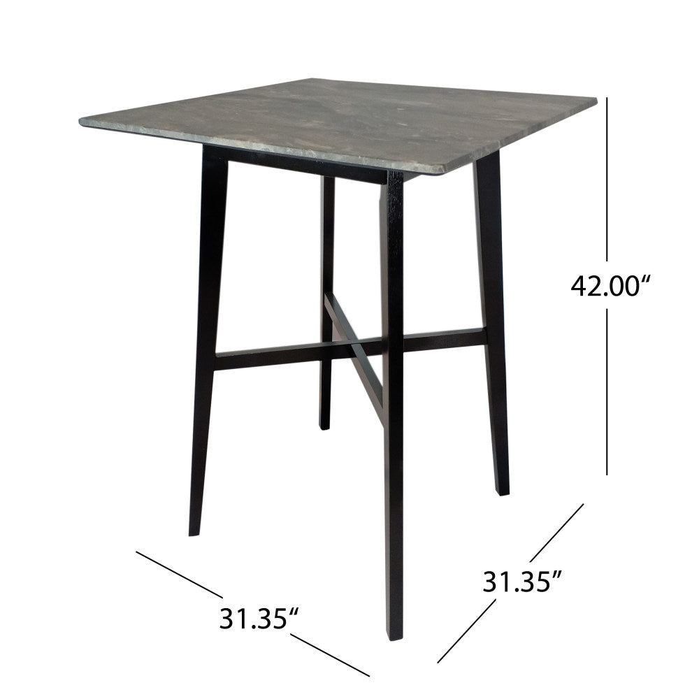 Modern Bar Height 42" Dining Table, Rubberwood Legs and Laminate Table Top, Paladina Marble Finish, Black