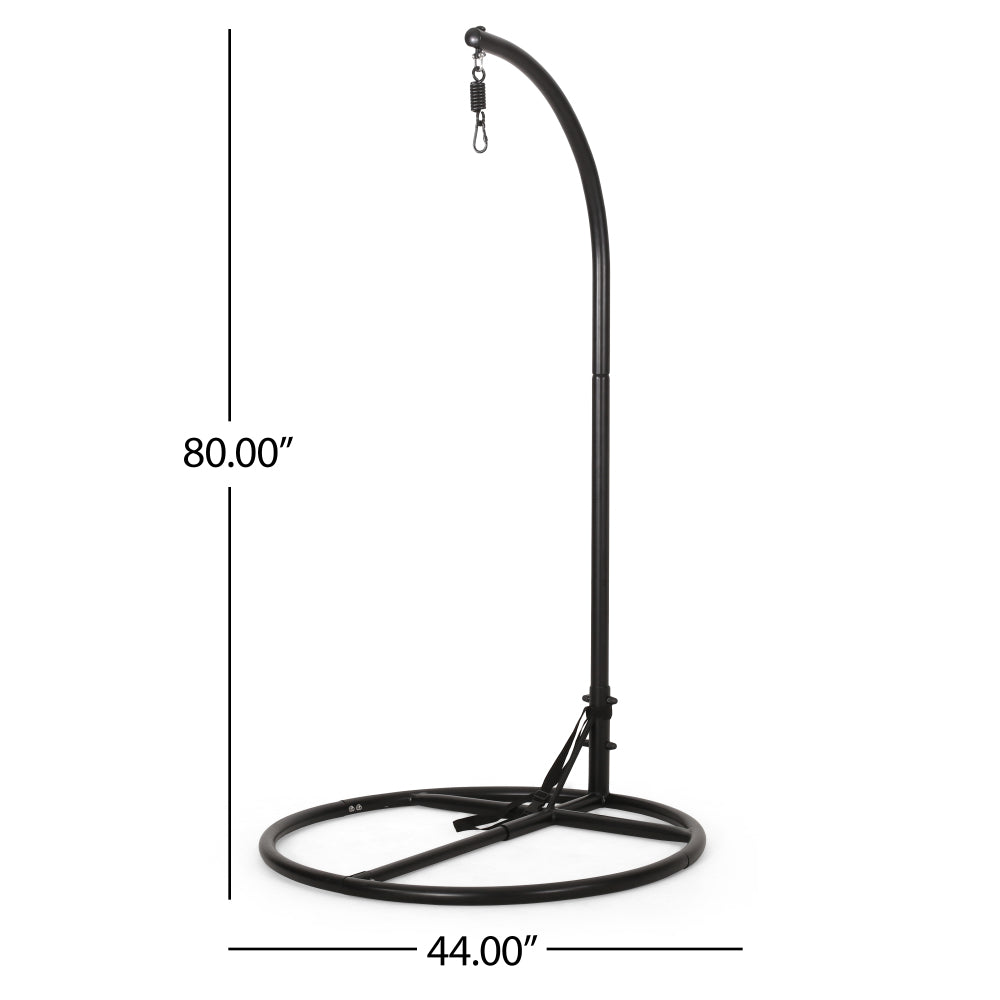 Durable Hanging Chair Bottom Stand with Safety Belt in Black Iron, 44 x 44 x 80 Inches